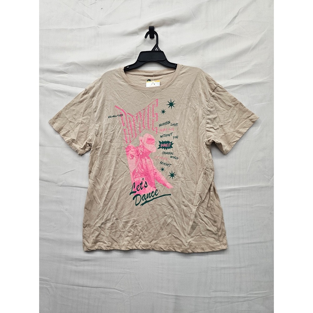 David Bowie Womens Let's Dance Graphic T-Shirt Tan Cotton Casual Size Medium